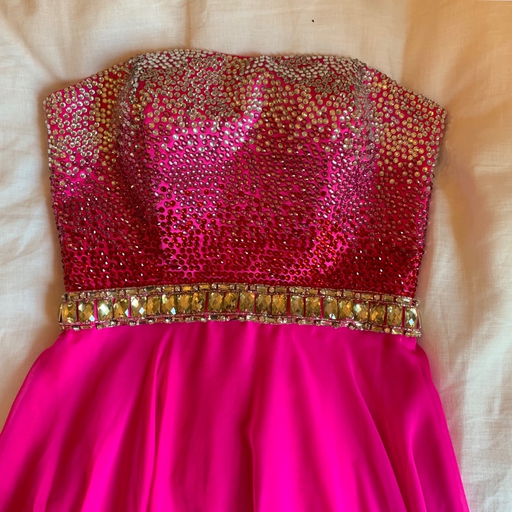 Sherri Hill Pink Long Jeweled Bodice Prom Dress - Picture 4 of 5